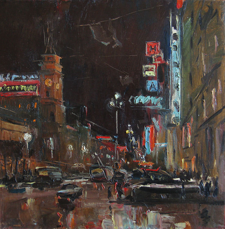 Perspective Nevsky aux feux de la nuit