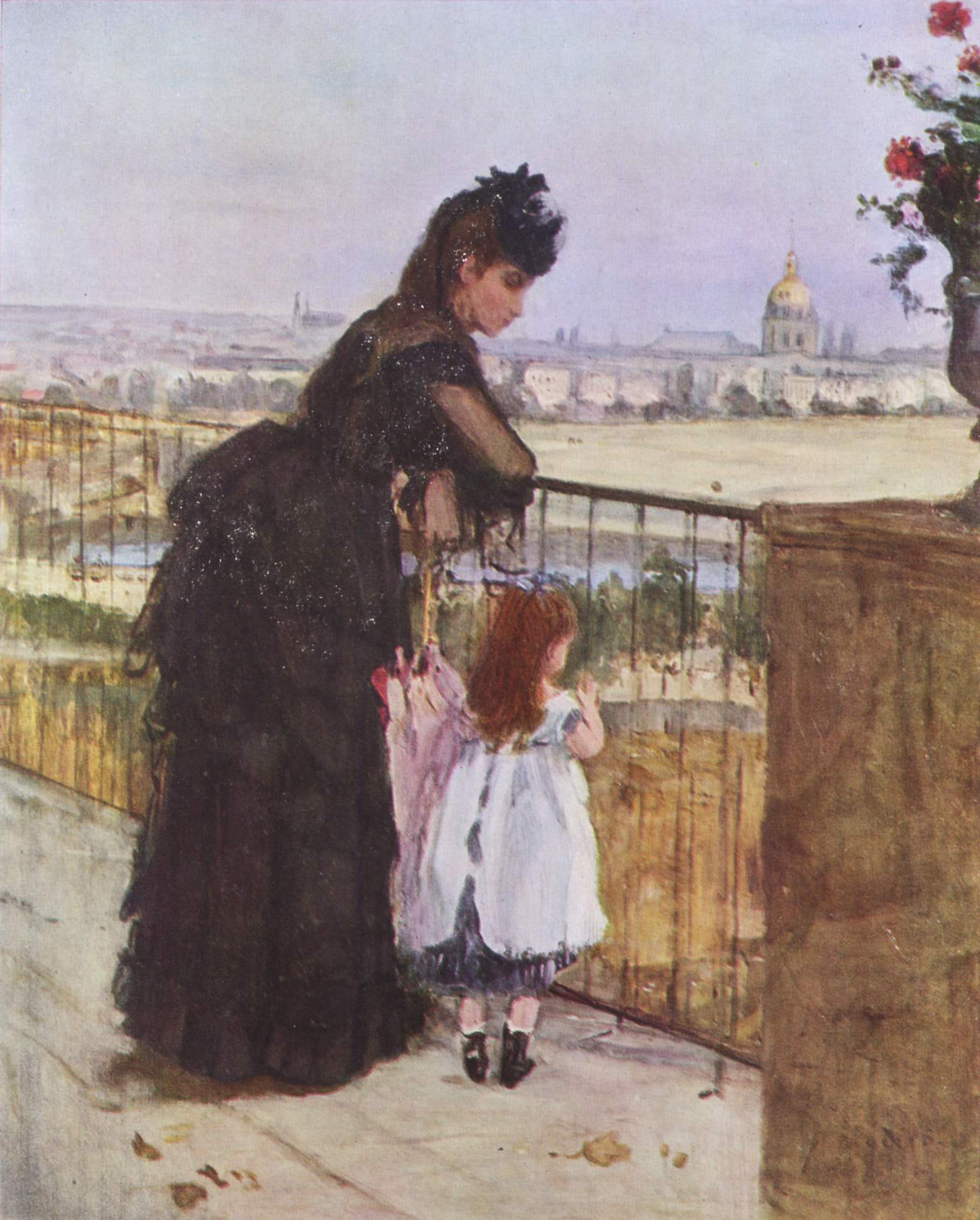 Femme et enfant sur un balcon