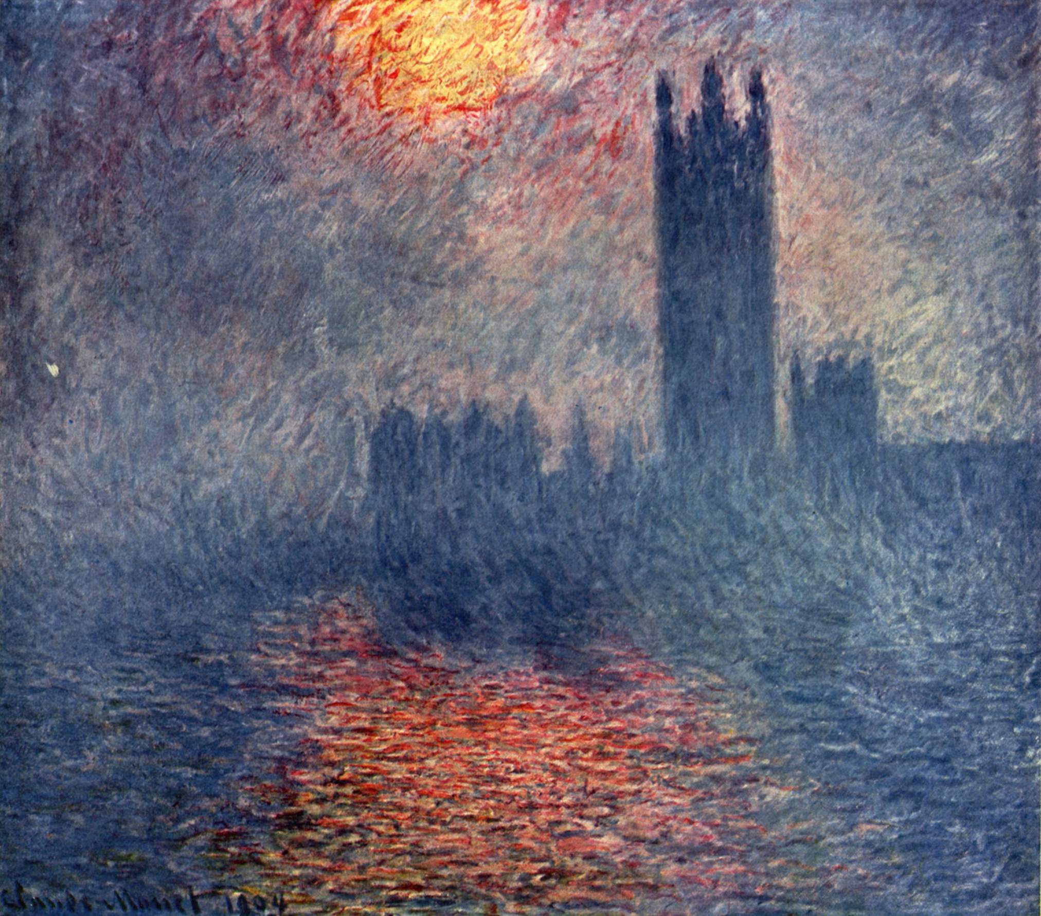 Le Parlement de Londres au soleil couchant